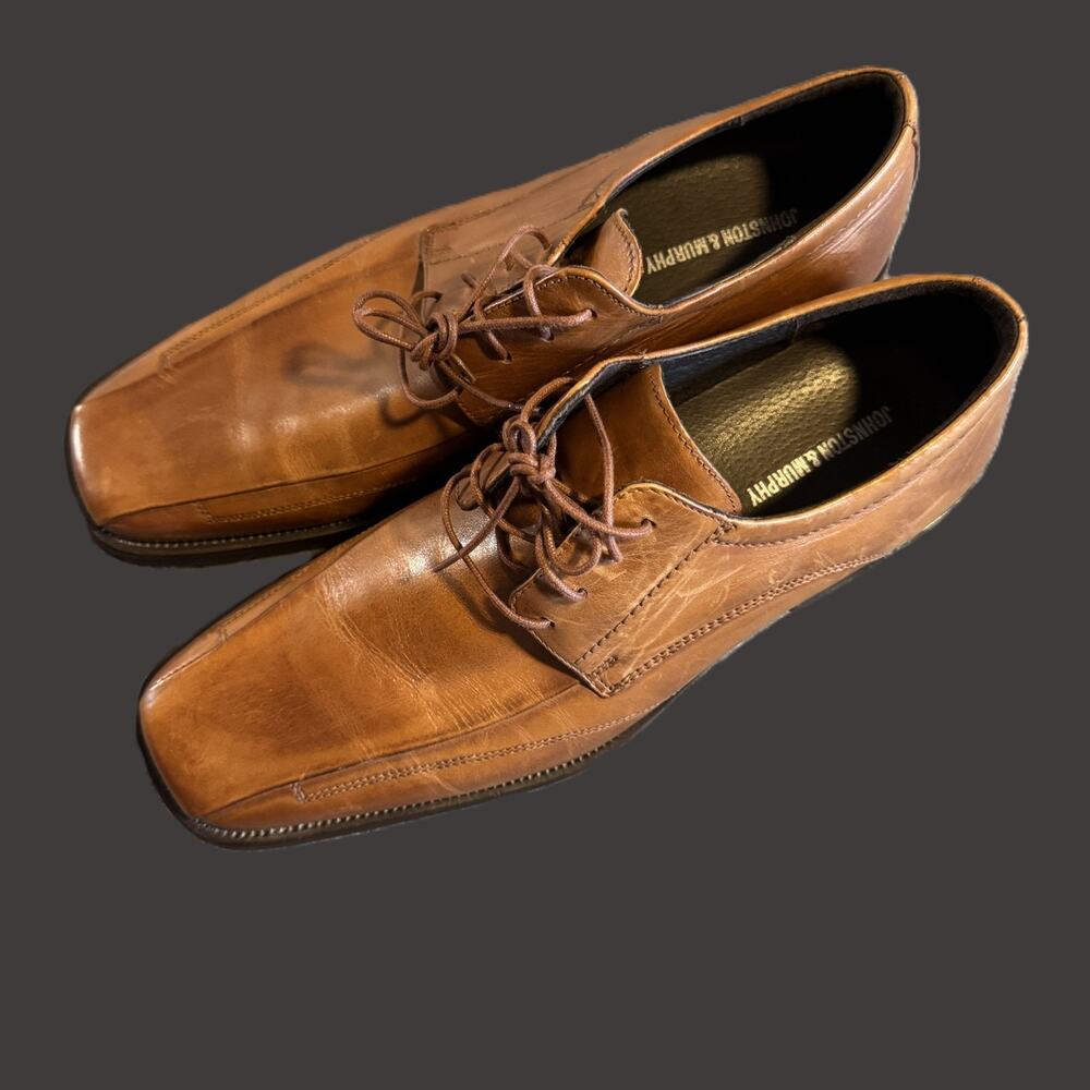 Johnson & Murphy Leather Lace-Up Dress Shoes Men's 12 M Tan Brown Oxford